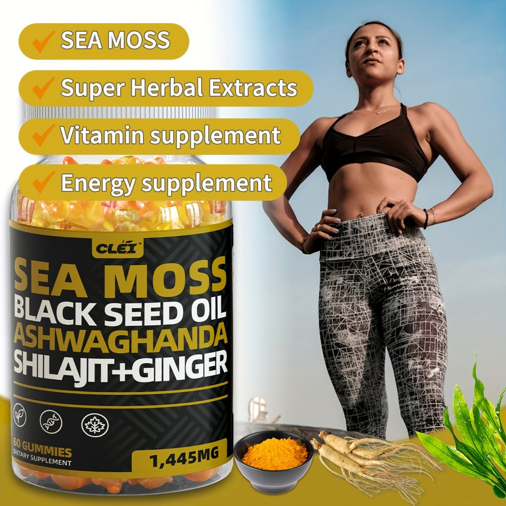 Immune Support Gummies with Sea Moss 1445mg – 10-in-1 Superfood Blend with Black Seed Oil, Ashwagandha, Elderberry, Turmeric, Bladderwrack, Chlorophyll, Shilajit & Ginger – 60 Coun - product image 8