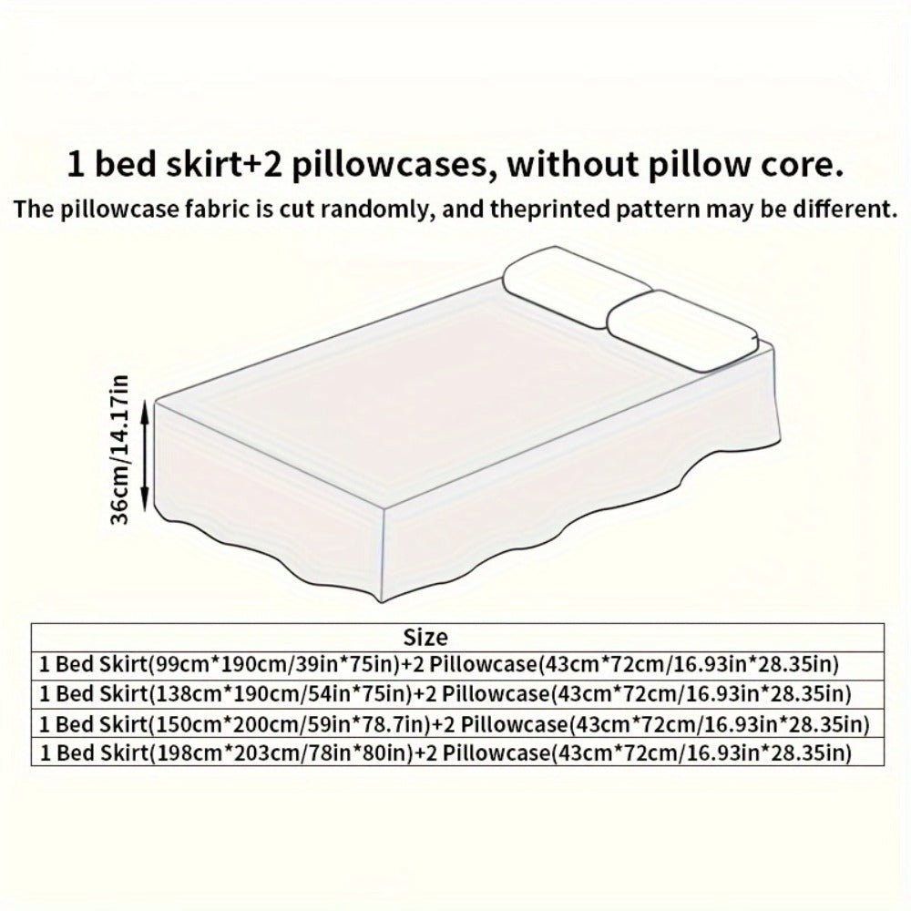 Floral Ruffle Bed Skirt Cool Mat 3 Piece Set with Pillowcase, Double Layer 360° Full Wrap Washable Cooling Mattress Cover, Breathable Summer Bedding Set for Twin Full Queen King, P - product image 3