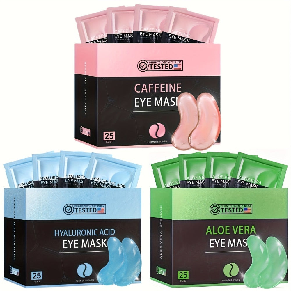 Under Eye Patches Collagen 25 Pairs 3-Formula Choice — Caffeine for Dark Circles & Puffiness | Hyaluronic Acid for Deep Hydration | Aloe Vera for Soothing & Cooling | All Skin Type - product image
