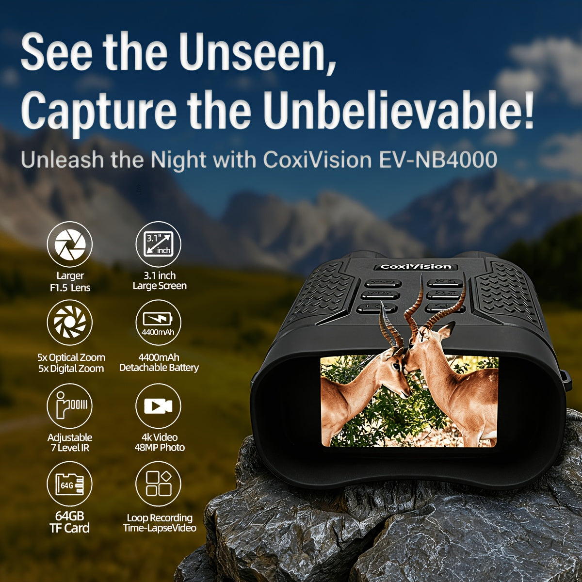 4K Night Vision Goggles for Adults, Upgraded 3.1" Large Screen & 4400mAh Rechargeable Battery, 4k Video & Photo, Suitable for Security, Hunting, and Camping - product image 2