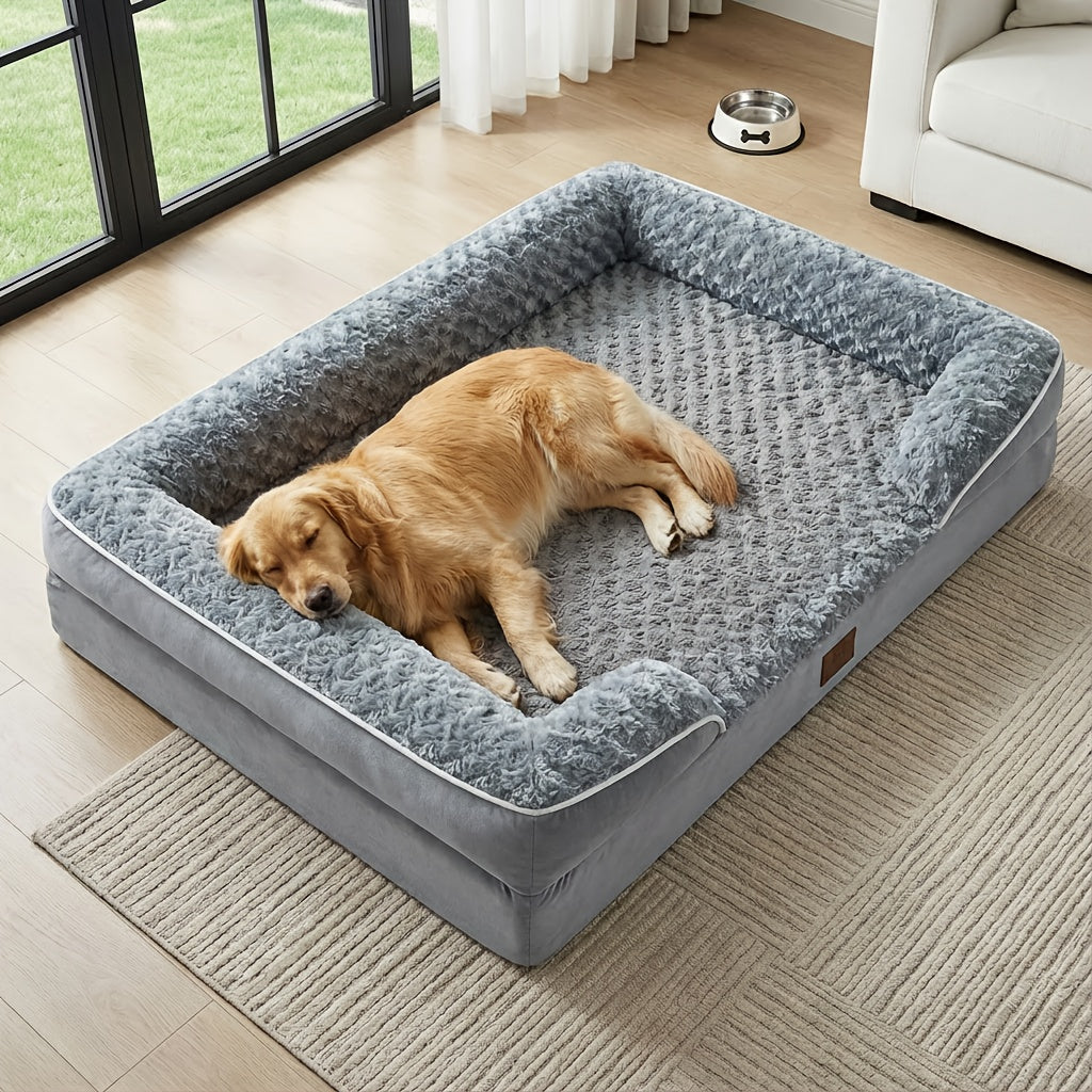Washable Removable Cover, 3-Inch Thick Anti-Anxiety Plush, Nonskid Bottom for Extra Large Dogs, M to XXXL, Grey – Orthopedic Dog Sofa Bed C-Shape Bolster - product image
