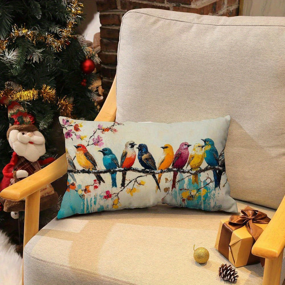 Lumbar Pillow Covers 12x20 Inch Watercolor Bird Pattern - Decorative Linen Throw Pillow Cases Cute Nature Print Zipper Closure | 1pc or 2pcs | Bedroom Living Room Sofa Couch Cushio - product image 3