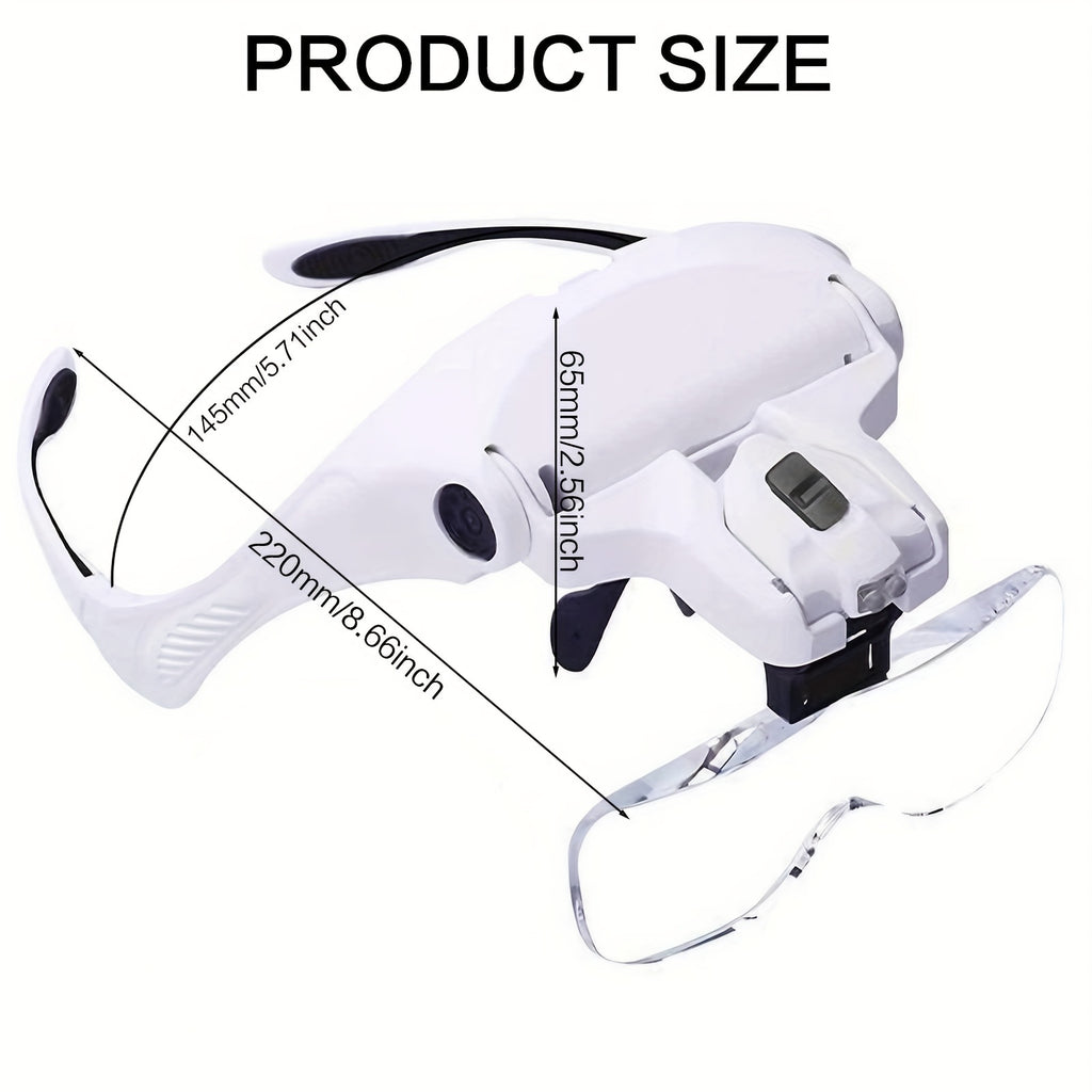 Head-mounted Magnifier with LED Illumination, Model Making Magnifier, Adjustable Headband, 5 Interchangeable Lenses 1.0X/ 1.5X/ 2.0X/ 2.5X/ 3.5X for Reading - product image 2