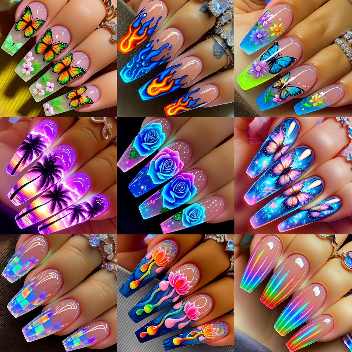 Ballet Press On Nails 216 Pieces 9 Packs Glossy Coffin Fake Nails – Floral Butterfly Gradient Marble Designs Spring Summer New Year Nail Art Stickers Colorful False Nails for Women - product image 6