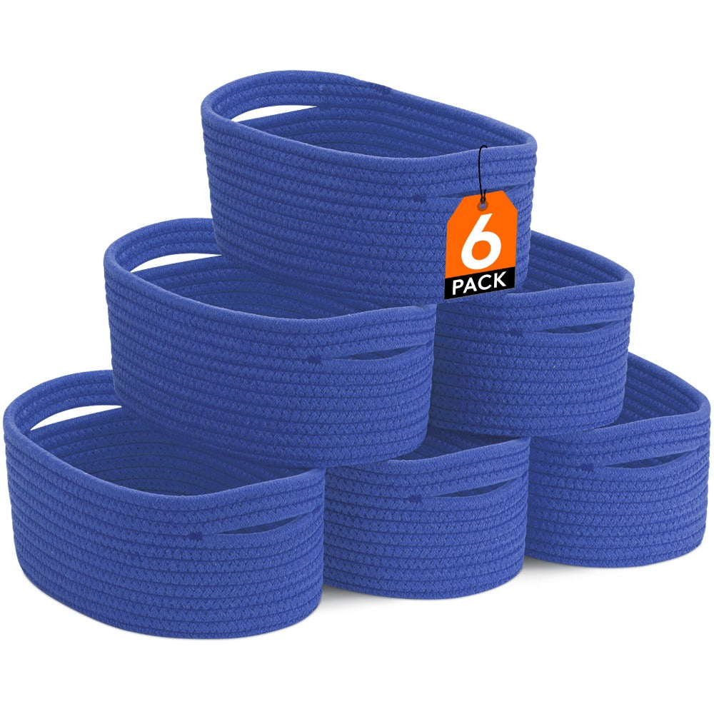Woven Storage Baskets 6-Pack Cotton Rope Cube Bins 11x7x5" | Handmade Small Shelf Baskets for Organizing Closet Bedroom Living Room Playroom | Round Decorative Storage Caddy Multip - product image 8