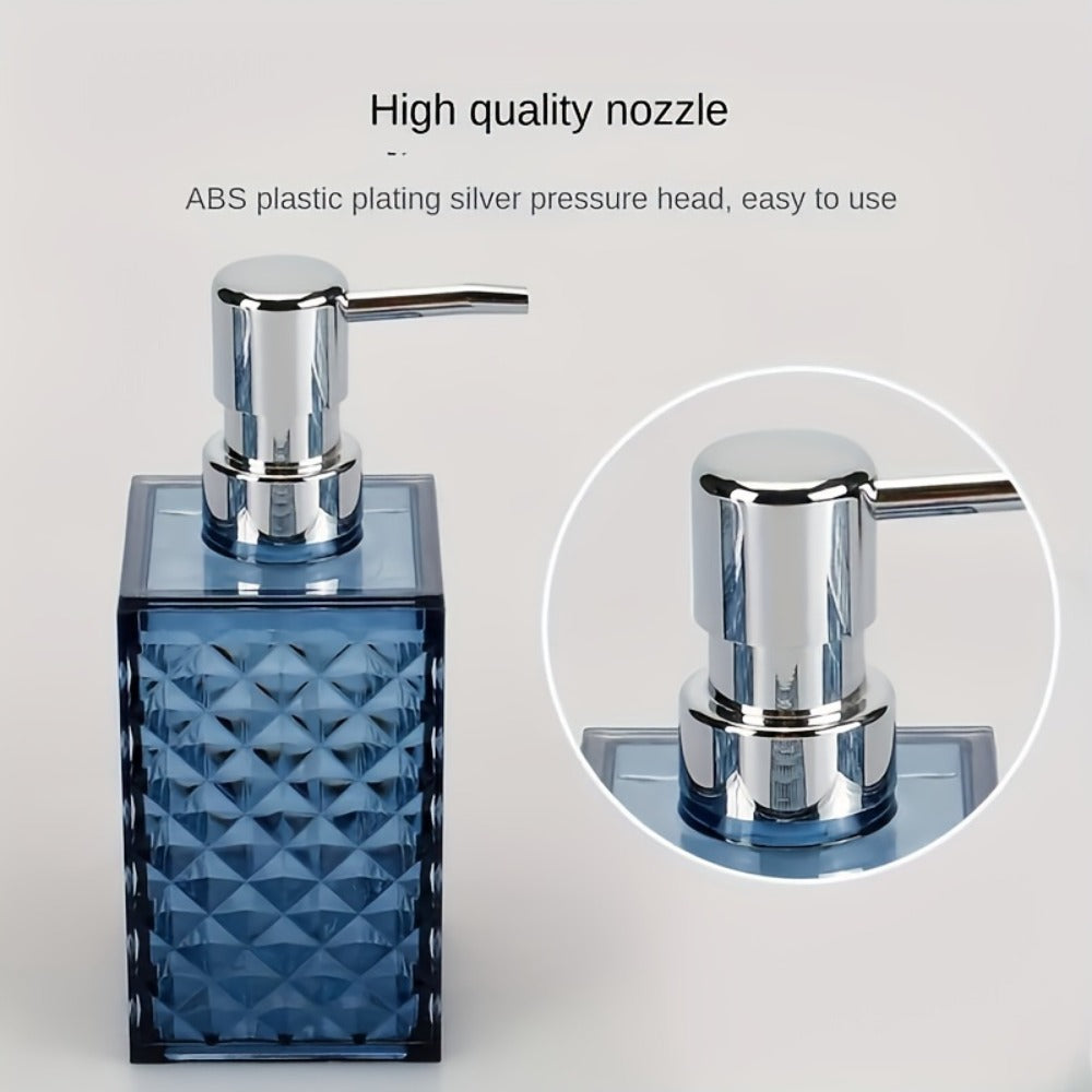 Bathroom Accessories Set 4-Piece Diamond Grid Plastic Organizer Soap Dispenser Toothbrush Holder Grey Blue Green - product image 6
