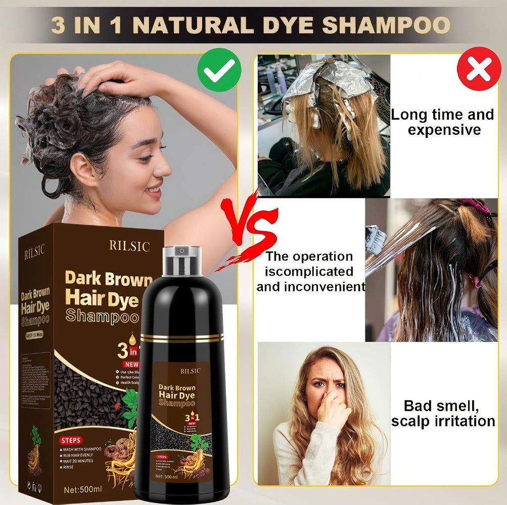 Grey Hair Dye Shampoo 3-in-1 Natural Plant-Based Herbal Formula — Non-Stick Scalp, Covers White Hair in Minutes, 500ml — Black, Dark Brown, Chestnut Brown for Men & Women - product image 23