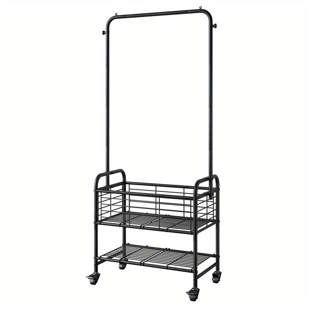 Rolling Laundry Basket with Wheels and Hanging Rack, Laundry Sorter Cart with Shelf and Locking Casters, Heavy Duty Steel Frame, Multifunctional Clothes Hamper for Laundry Room Bed - product image 5