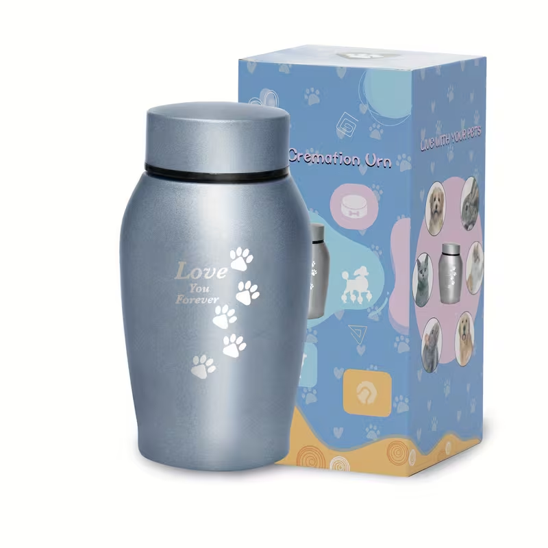 Pet Cremation Urn Stainless Steel Paw Print with Love You Forever Inscription | Secure Seal Large Ash Keepsake Box for Dogs Cats Up to 50lbs | Funeral Home Display Memorial Gift | Black Gray Blue
