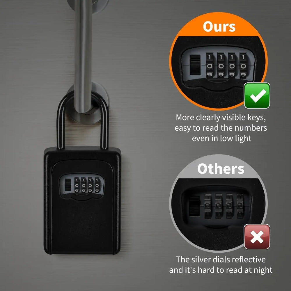 Wall-Mounted Key Lock Box with Resettable Password - Waterproof Outdoor Key Safe Box, Security Lock Box for Home Garage Garden Office Store, Heavy Duty Metal Construction, Black - product image 9
