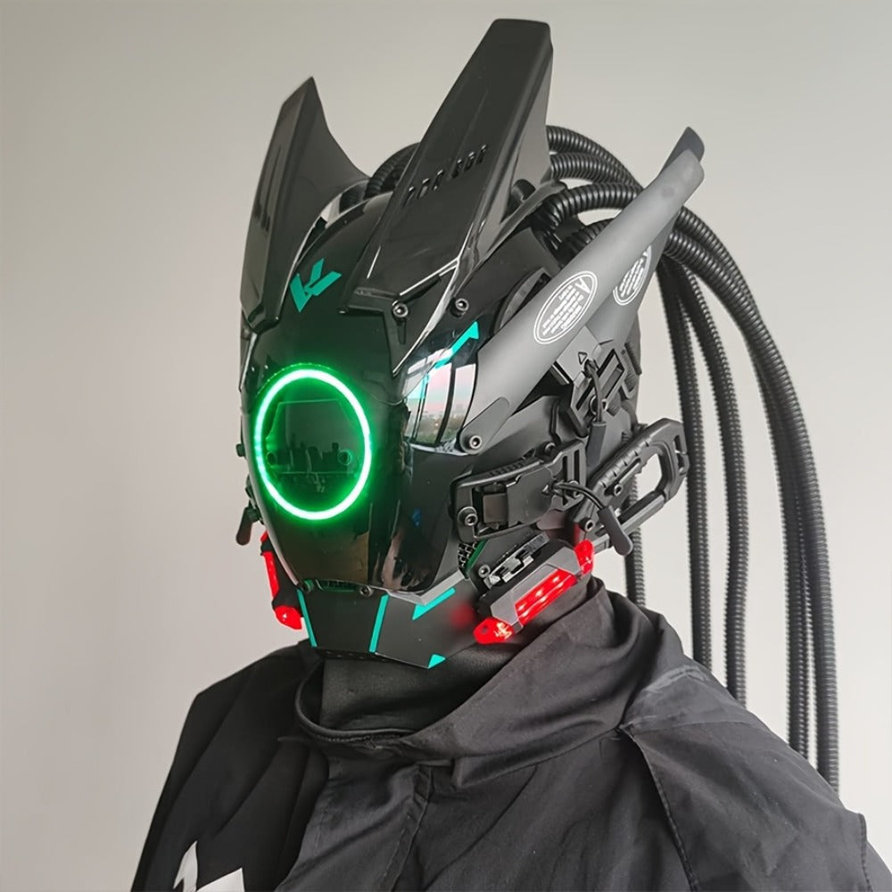 Futuristic Sci-Fi Mechanical Face Mask for Halloween, Cosplay, Music Festival & Rave Party, Blue Green Pink, Free Helmet Included, Adult Gift – LED Cyberpunk - product image 25
