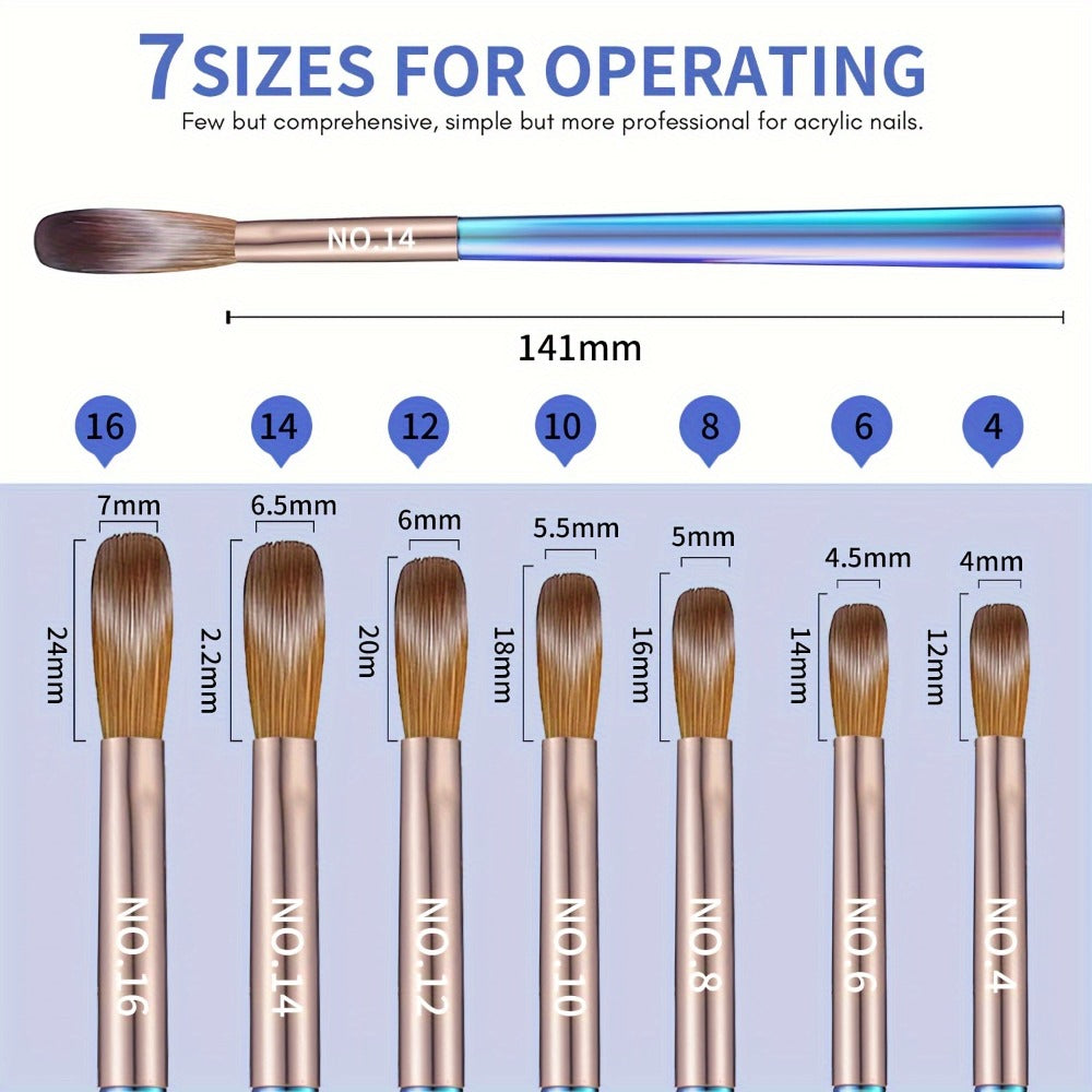 Nail Art Brush Set 7Pcs Aurora Blue Handle – Professional Acrylic Gel UV Nail Painting Brushes for Sculpting Dotting Liner Drawing & Extension Building, Formaldehyde-Free Bristles  - product image 10