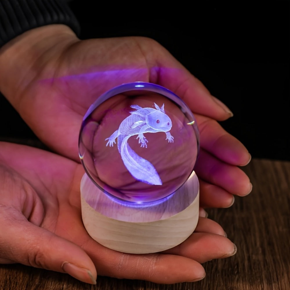 3D Axolotl Crystal Ball Night Light – USB Powered LED Colorful Gradient Glow Orb Atmosphere Lamp with Bamboo Base, Amphibian Figurine Desk Light for Home Decor, Bedroom, Kids Room  - product image 3