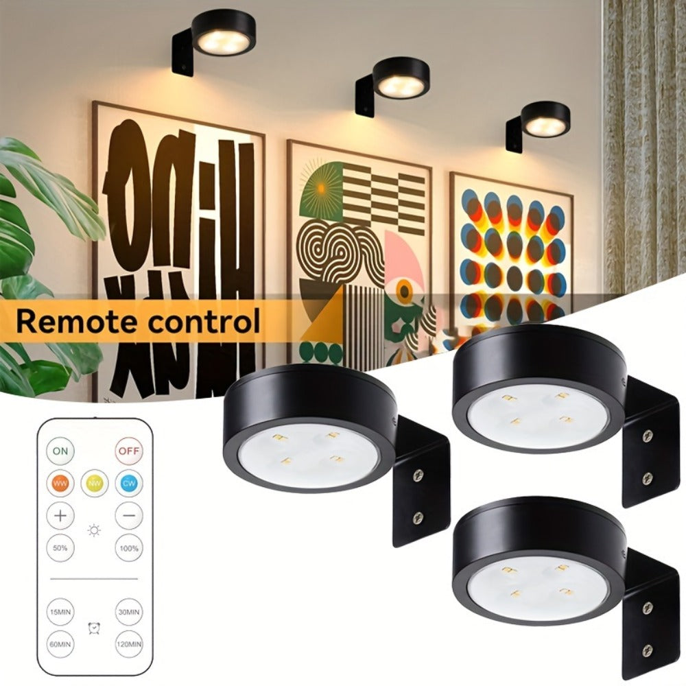 Battery Operated Picture Lights 3-Pack, Magnetic Painting Light with Remote & Timer, 3 Lighting Modes Dimmable Wireless Wall Puck Lights for Art Frames Portraits – Black - product image 10