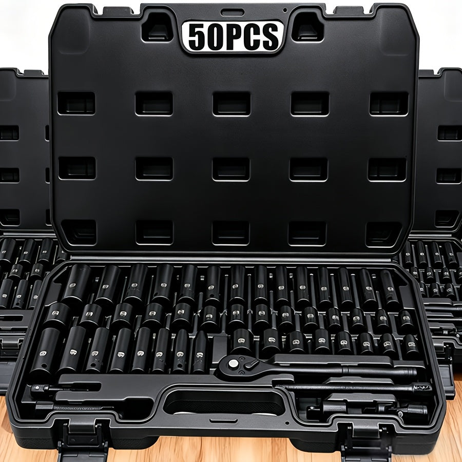 34pcs Impact Socket Set with 1/2" Drive Or 53pcs Tool Set Or 50pcs Impact Socket Set with 3/8" Drive, SAE (5/16" to 3/4") and Metric (8 to 22mm) Sizes, 6-point - product image 8