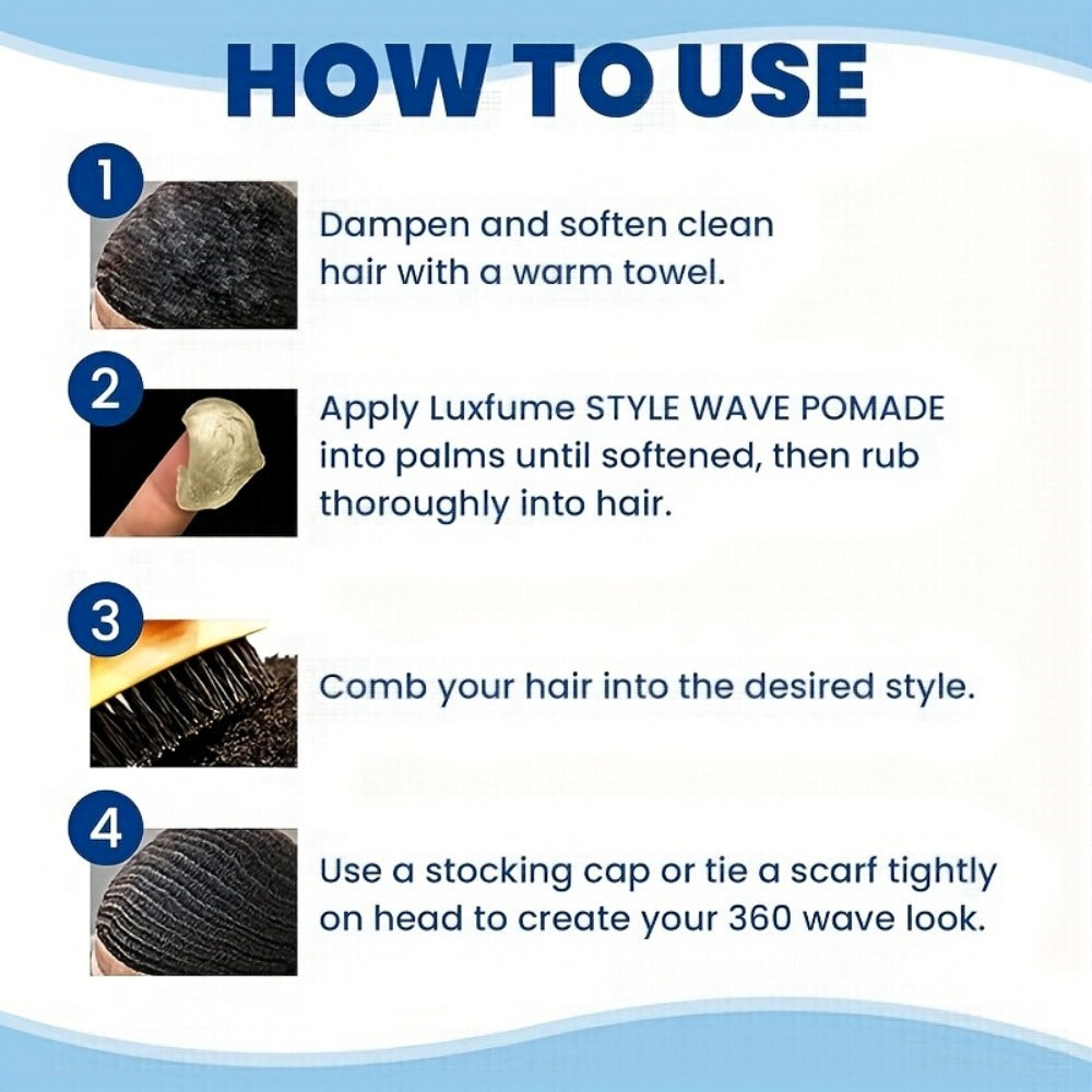 Wave Pomade Strong Hold & Edge Control 3.18oz 2-Pack - Luxfume Non-Greasy Hair Styling Cream with Natural Botanical Extracts, 360 Waves, Easy Wash Out, All Hair Types - product image 9