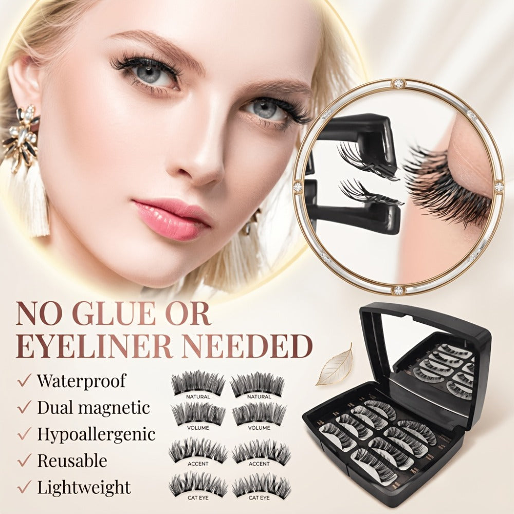 Reusable Magnetic False Lashes 8Pcs No Glue Double Strip Set with Applicator & Tweezers – Natural Everyday Makeup Look for Women, Daily Wear, Parties, Travel & Mom Gift - product image 9