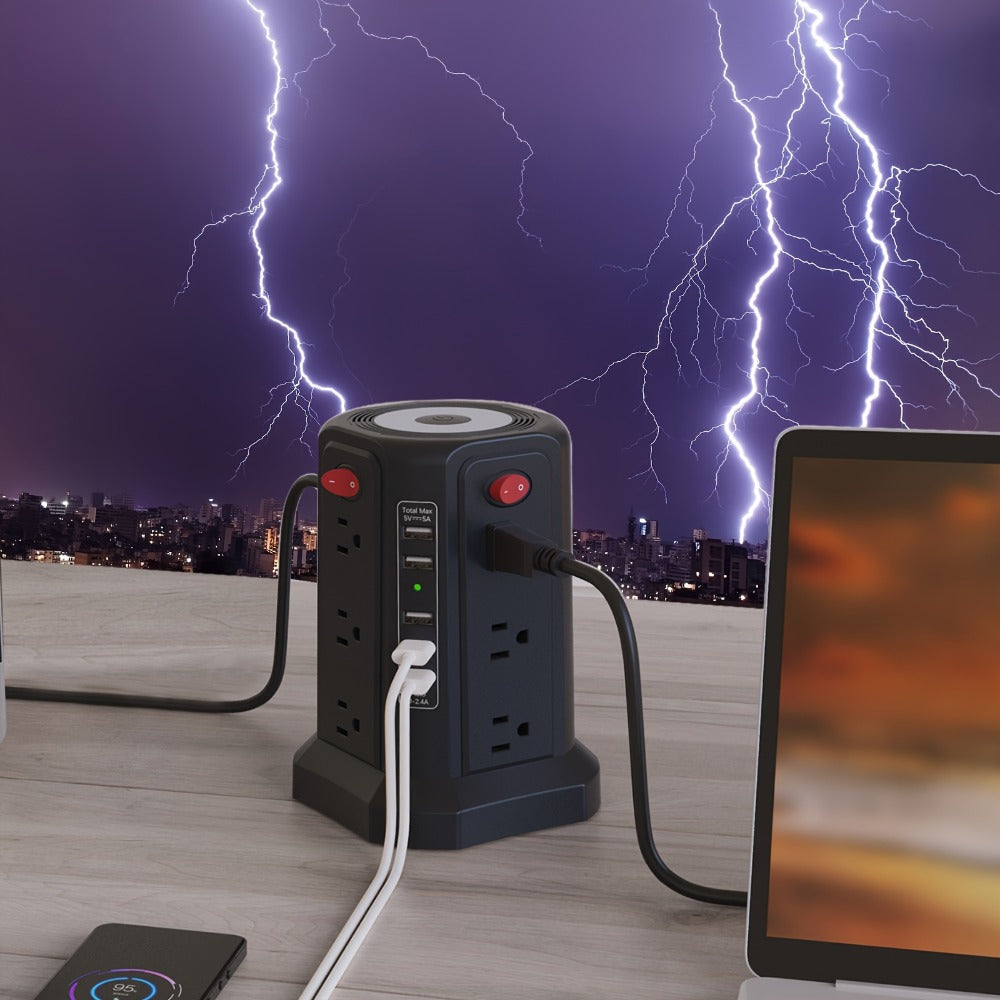 Surge Protector Power Strip Tower with 12 AC Outlets 5 USB Ports 8.8FT Extension Cord Night Light 4 Individual Switches Overload Protection for Home Office Desk Dorm Room - product image 17