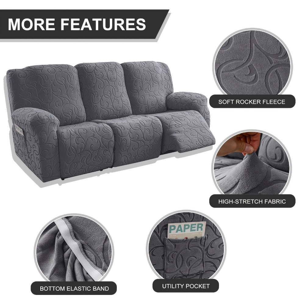 Chenille Recliner Sofa Cover 3 Seater High Stretch Thickened Hooked Fabric - Machine Washable Wear Resistant Couch Slipcover | Sand Color Light Grey Chocolate | Living Room Bedroom - product image 17