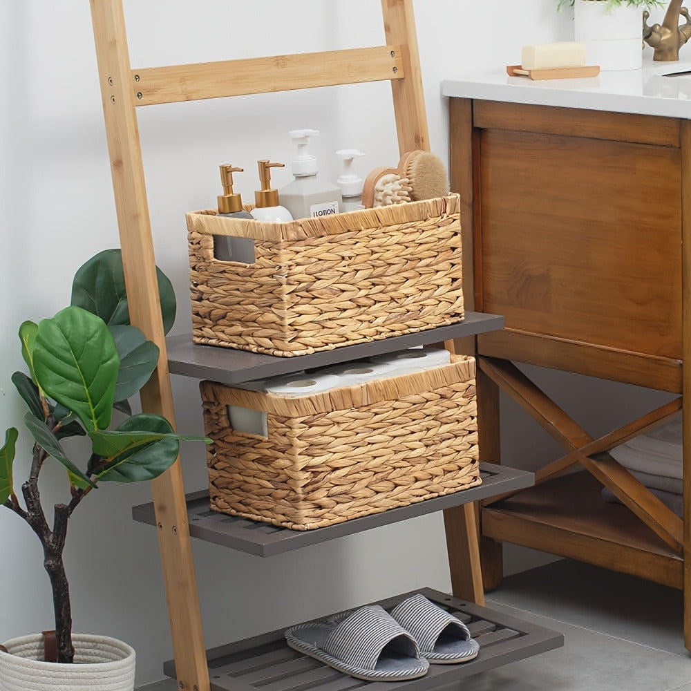 Wicker Storage Basket with Built-in Handle, Natural Rattan Boho Stackable Shelf Organizer Bin for Bathroom Bedroom Living Room Kitchen Closet Home Decor - product image 8