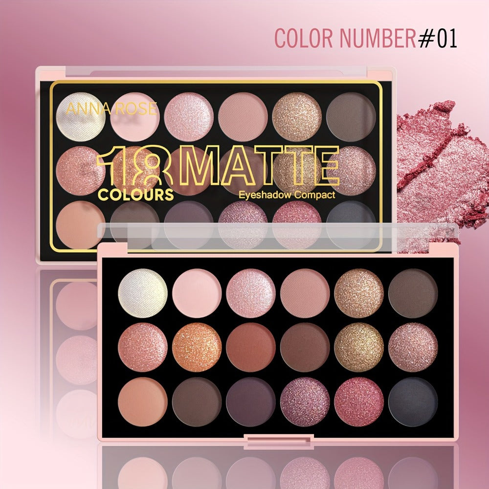 Eyeshadow Palette 18 Colors Matte Shimmer Waterproof – Sweatproof Long-Lasting Blendable Pigmented Eye Makeup for Everyday Glam Wedding Party, Professional Eye Shadow for Women & B - product image