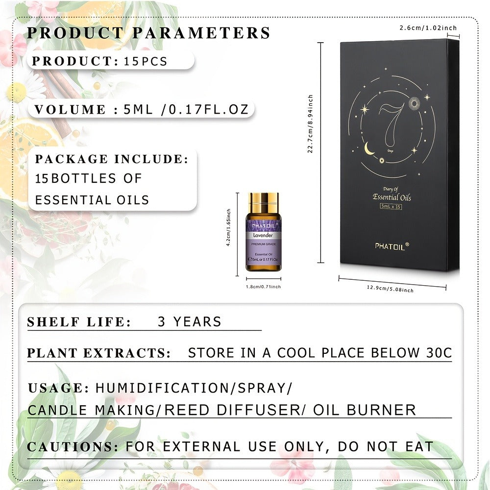 Essential Oil Kit 15pcs – 5ml Aromatherapy Gift Set for Diffuser, Humidifier & Candle Making | Mother's Day, Christmas, Valentine's Day Gift - product image 4