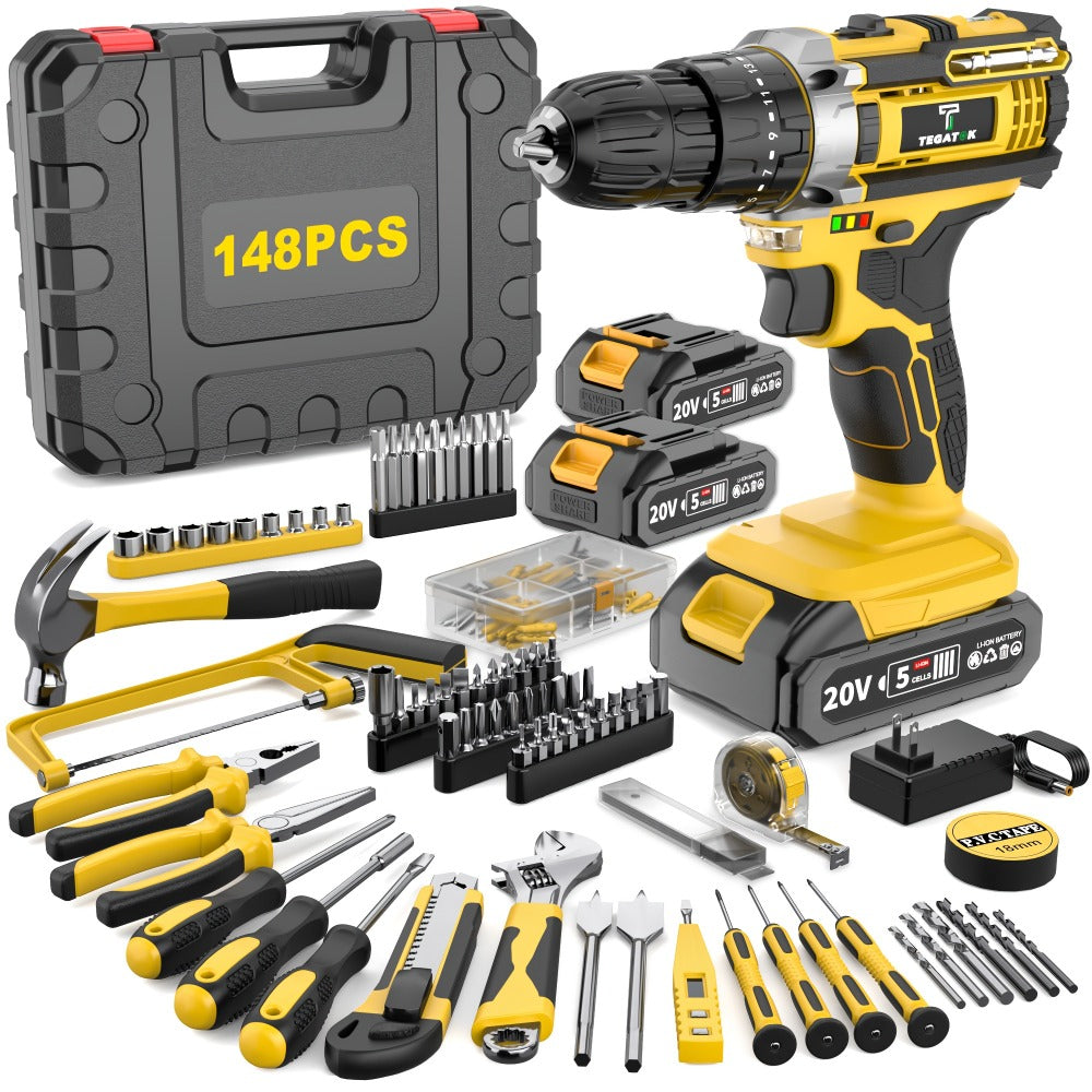 20V Cordless Drill Set Impact Power Drill 3/8 Inch Keyless Chuck 18+3 Clutch 45Nm Max Torque 2-Speed Work Light 2.0Ah Battery Fast Charger 136 148 PCS Kit - product image 12