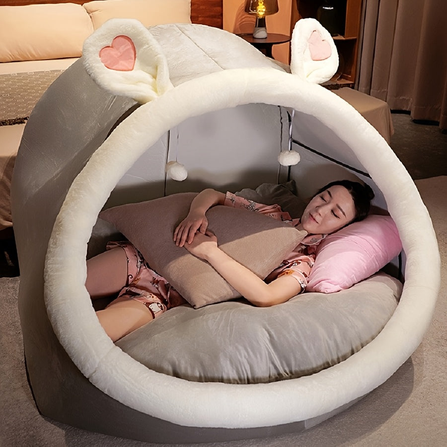 Human Dog Bed 51"x40"x30" Oversized Foldable Plush Washable Large Dog Bed with Super Soft Cushion for People & Pets | Grey & Pink | Giant Lounger Shared Bed - product image 3