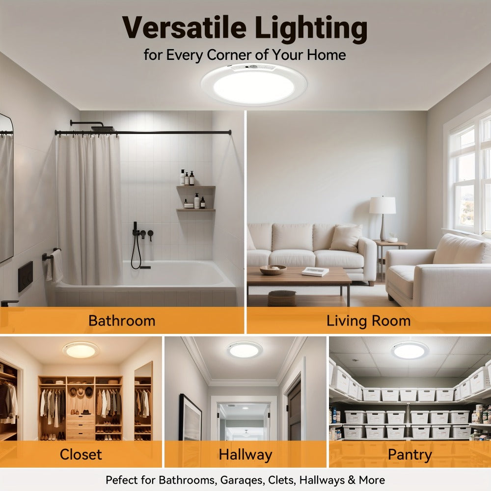 Rechargeable LED Ceiling Light with Motion Sensor – Remote Control Dimmable, 3 Color Temps 3000K/4500K/6500K, 10 Brightness Levels, Battery Operated Closet Light for Bathroom Hallw - product image 2