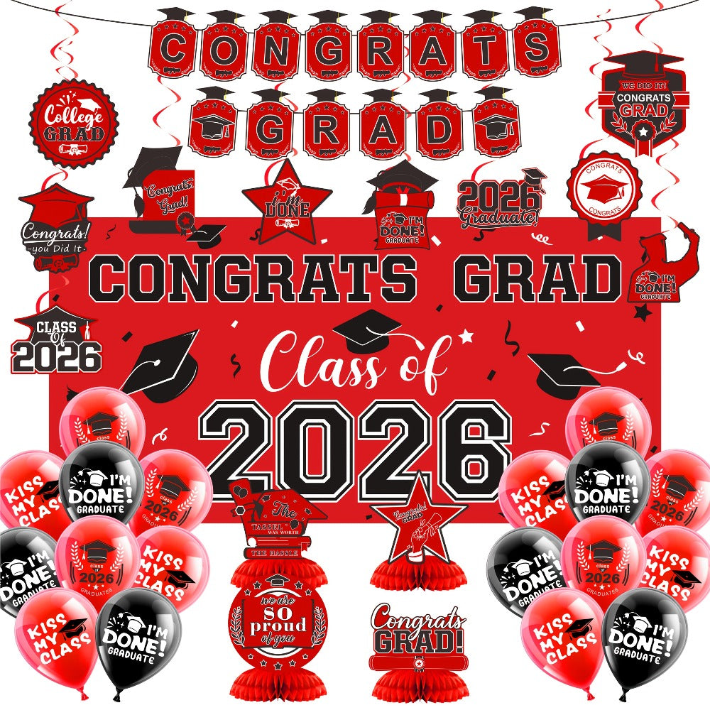 Complete Set with Backdrop Banner Hanging Swirls Balloons & Honeycomb Supplies, 6 Color Options Purple Maroon Blue Red Green Gold | Class of 2026 Graduation - product image 9