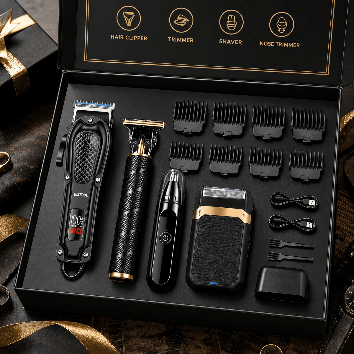 Men' Wireless Electric Hair Clipper & Trimmer - USB Rechargeable Professional Grooming Kit with LCD Display Suitable for Beard, Face, Body Hair Care, USB- for Home, Travel, Car Use