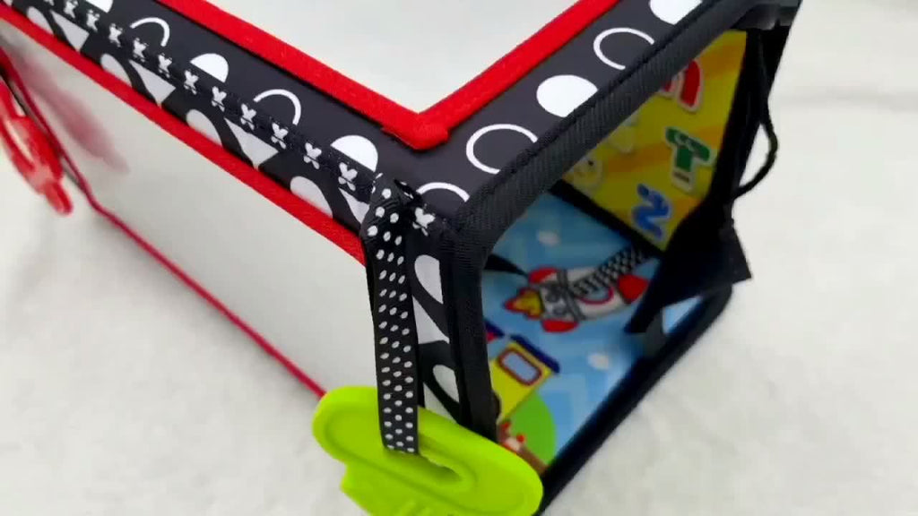 Double-Sided Tummy Time Floor Mirror with Teethers - Black & White High Contrast Baby Toys for Sensory Development, Crawling Aid with Interactive Animal & Geometric Patterns