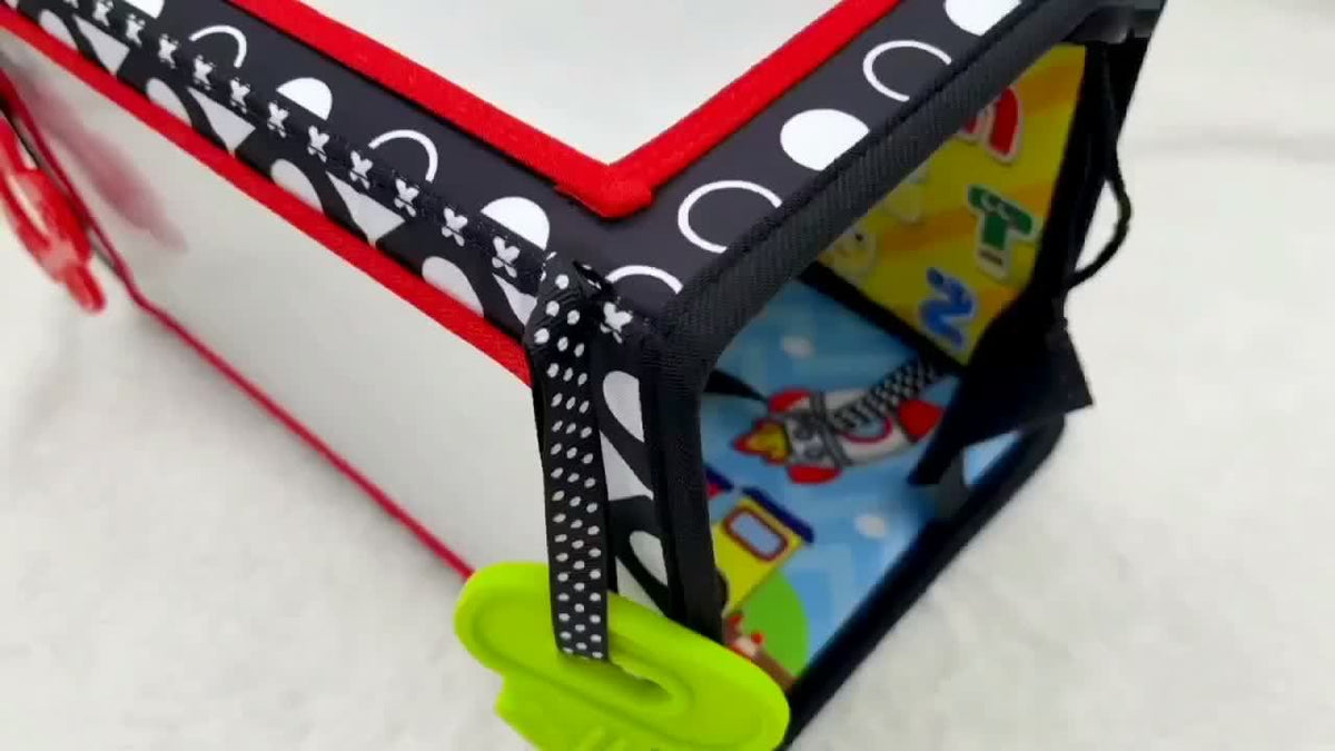 Double-Sided Tummy Time Floor Mirror with Teethers - Black & White High Contrast Baby Toys for Sensory Development, Crawling Aid with Interactive Animal & Geometric Patterns