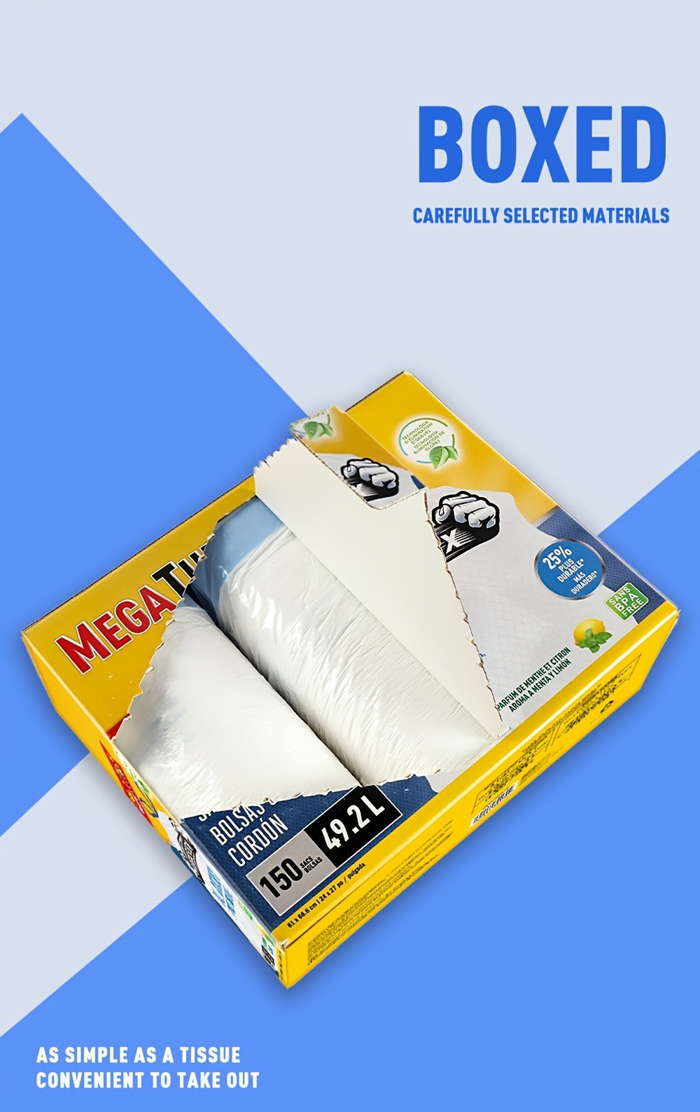 Drawstring Trash Bags 13 Gallon, 150 Count Tall Kitchen Garbage Bags, Puncture & Tear Resistant, Odor Eliminator Technology, Lemon Mint Fresh Scent, Disposable Drawstring Waste Bag - product image 10