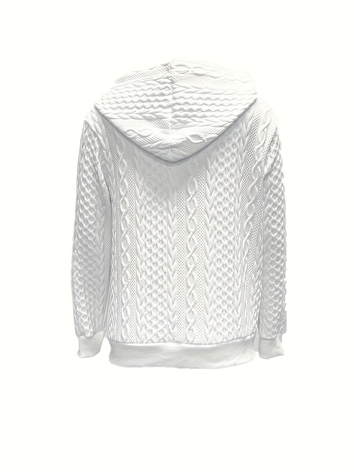 Ladies' Casual Solid Color Zipper Hooded Jacket With Pockets, Fashionable Long Sleeved Autumn and Winter Jacket, White Pilot Design, With Textured Details - product image 2
