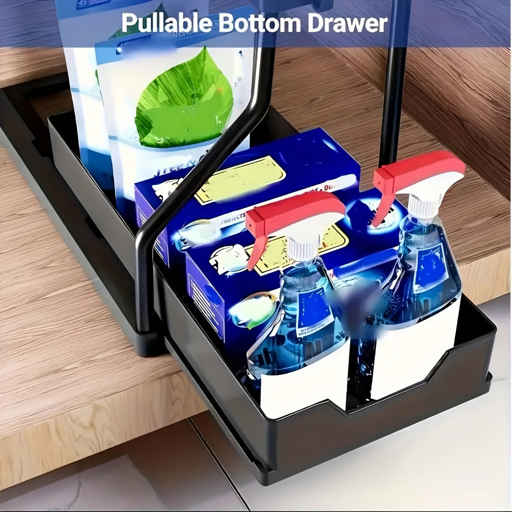 2pcs Under Sink Organizer with Sliding Shelves Multi-Purpose Black Plastic Storage Basket for Bathroom and Kitchen Cabinet Durable Construction Bathroom - product image 9