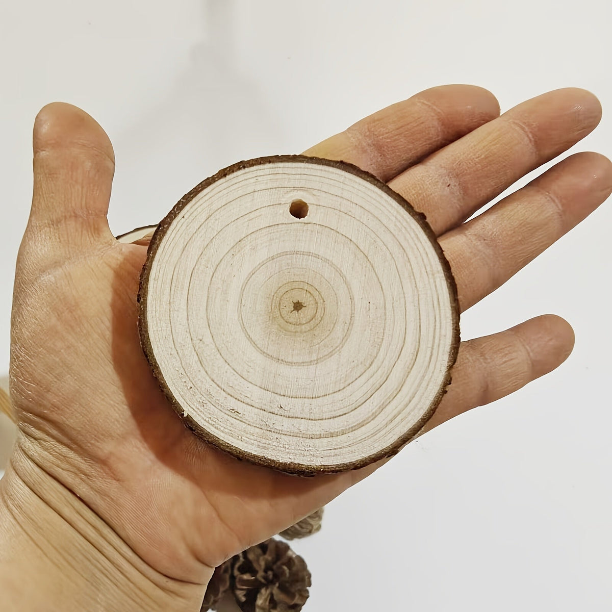 Wood Slices 28 Pcs Natural Log Bark Rounds for Crafts DIY Centerpieces Christmas Ornaments Wreaths Wedding Decor Painting Woodworking 2.76-3.54 Inch with or without Holes - product image 19