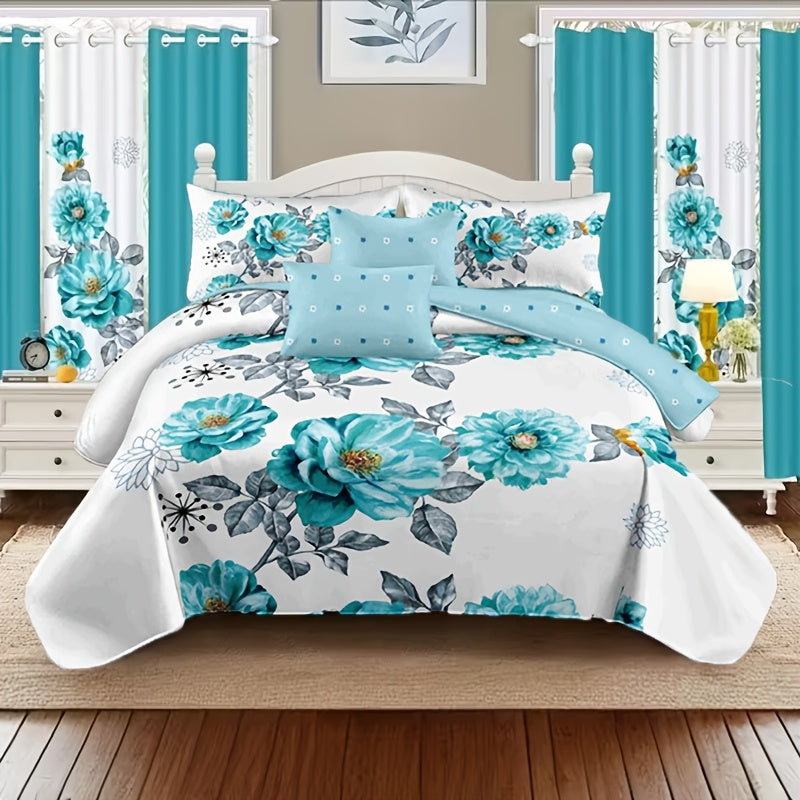 Teal Floral Comforter Set Twin Queen King Gradient Oil Painting Style Botanical Luxury Quilt Bedding Soft Microfiber All Season Bed in a Bag Gift - product image 20