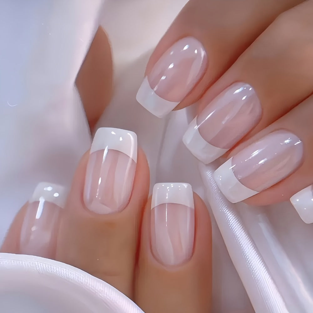 Press On Nails 216 Pieces 9 Boxes Soft Gel Short Square Full Cover Fake Nails Kit – French White Gradient Glitter Heart Matte False Nail Set for Women Girls - product image 11
