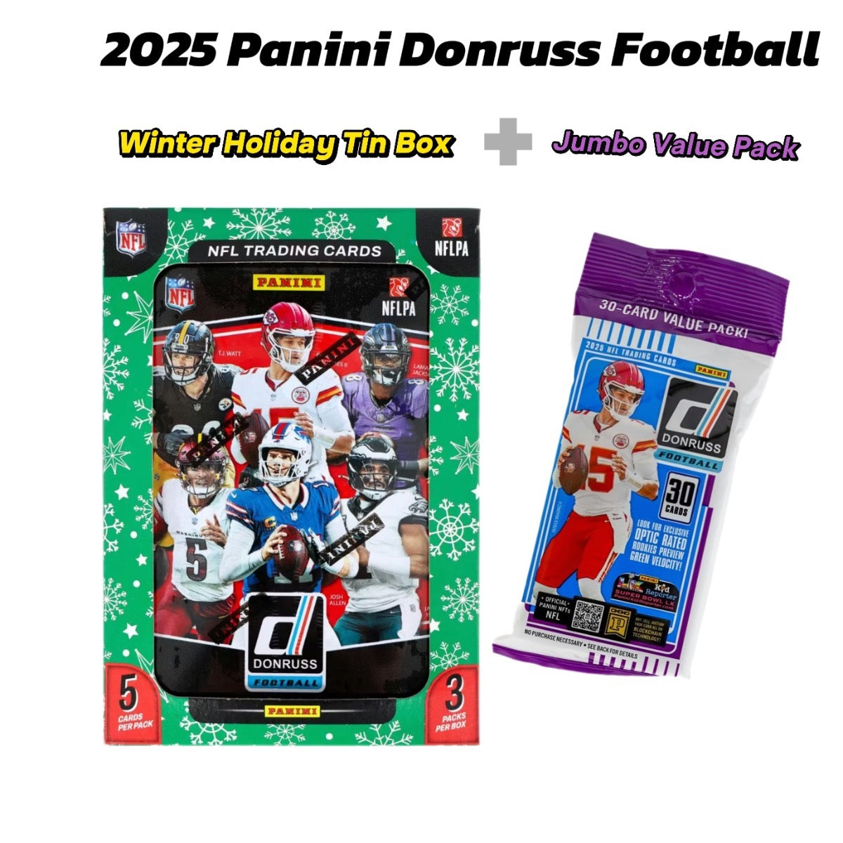 3 Exclusive Press Proof Purple Cards, 400-Card Base Set, Gridiron Kings & Rookie Hits for NFL Collectors – 2025 Panini Donruss Football Holiday Tin + Jumbo - product image 11