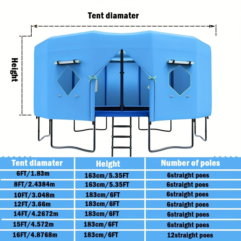 Trampoline Tent Canopy with Windows & Sun Protection | Fits 6/8/10/12/14/15/16ft Round Trampoline, Straight Pole Compatible | Outdoor Backyard Playground Cover - product image 2