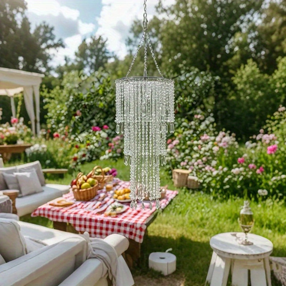Crystal Beaded Chandelier Lampshade Acrylic Sparkling Droplets Elegant Ceiling Light Fixture Cover for Wedding Party Home Decor Multiple Sizes Branch Style Beadwork Pendant Shade - product image 6