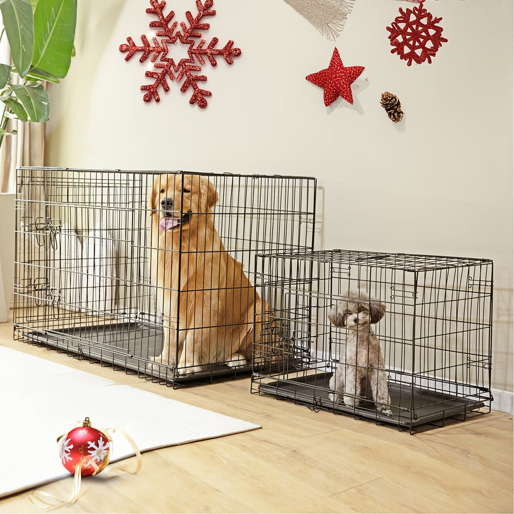 Folding Metal Wire Dog Cage with Leak-Proof Tray, Indoor Outdoor Travel Pet Kennel for Small Medium Large Dogs, 5 Sizes | Dog Crate with Divider Panel & Double - product image