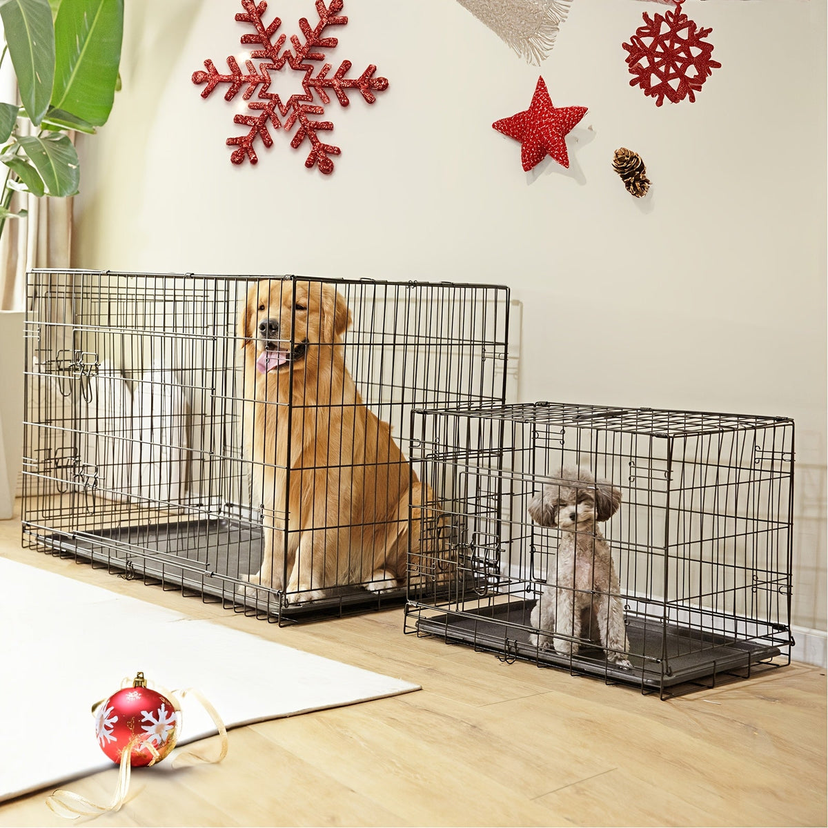 Folding Metal Wire Dog Cage with Leak-Proof Tray, Indoor Outdoor Travel Pet Kennel for Small Medium Large Dogs, 5 Sizes | Dog Crate with Divider Panel & Double - product image