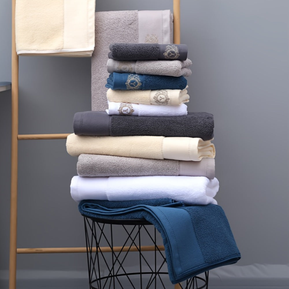 Embroidered Cotton Towel Set 3-Piece – 400g/㎡ Soft Absorbent Lint-Free Bath Towel Hand Towel Set for Home Spa Salon - product image 17