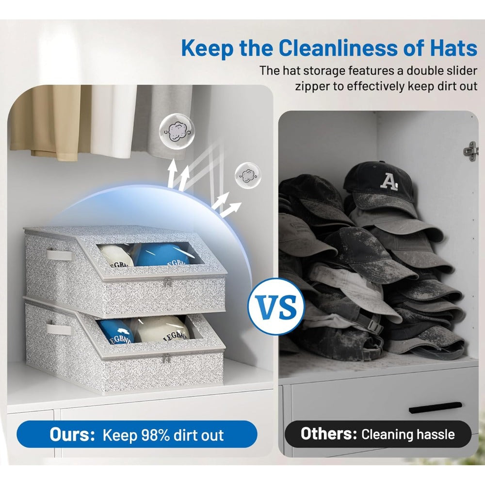 Baseball Cap Organizer for Closet – Large Hat Storage Box Holds 24 Ball Caps | Clear Window, Dustproof, Cardboard Inserts | Hat Rack Holder for Men & Women Bedroom Closet & Car - product image 7