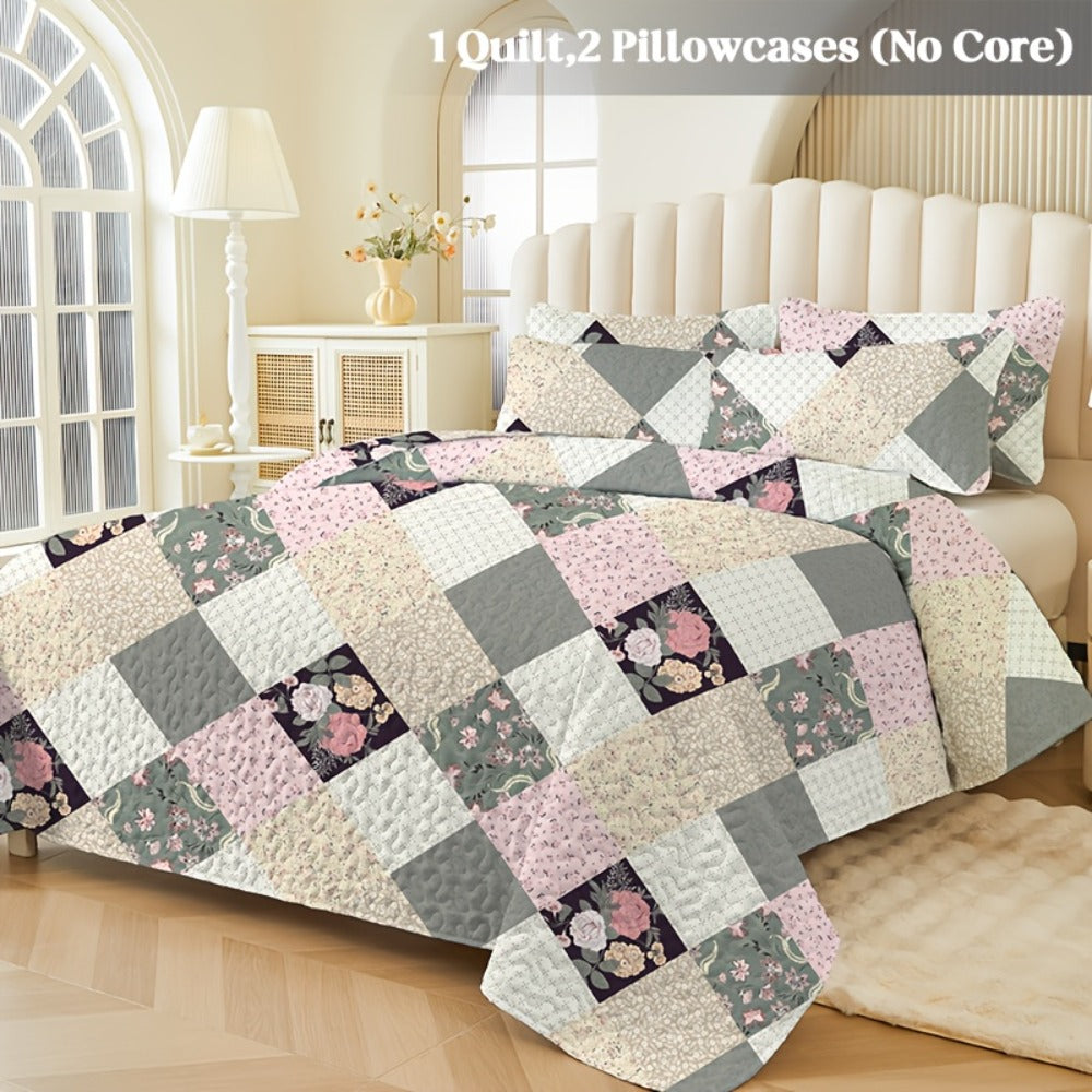 Quilt Set 2 3 Piece Lightweight Floral Patchwork Coverlet Bedding Set with Pillow Shams, Boho Quilted Bedspread for Twin Full Queen King, All Season Soft Cozy Bed Cover Green Blue  - product image 11