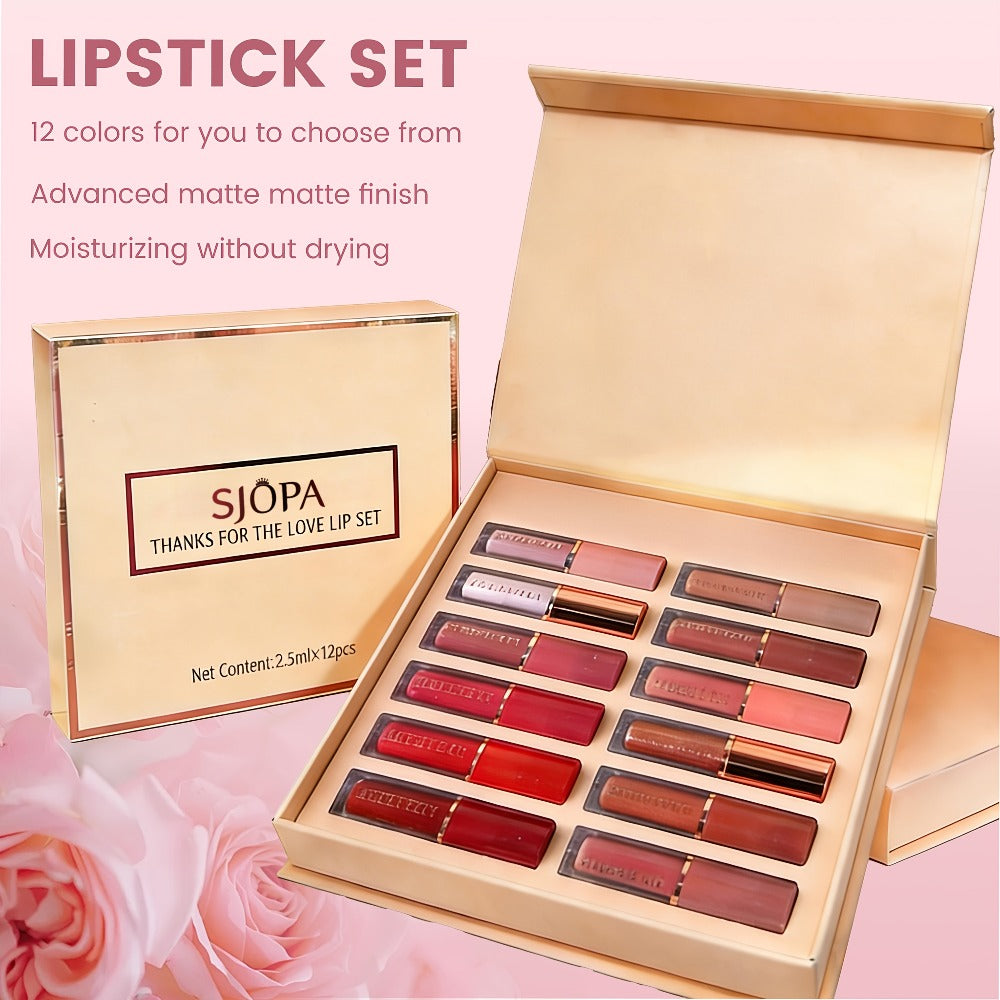 Liquid Lipstick Set 12 Pcs Velvet Matte Long-Lasting – Non-Transfer Shimmer & Nude Shades in Elegant Book-Style Gift Box, Complete Lip Color Collection for Women, Christmas Valenti - product image 2
