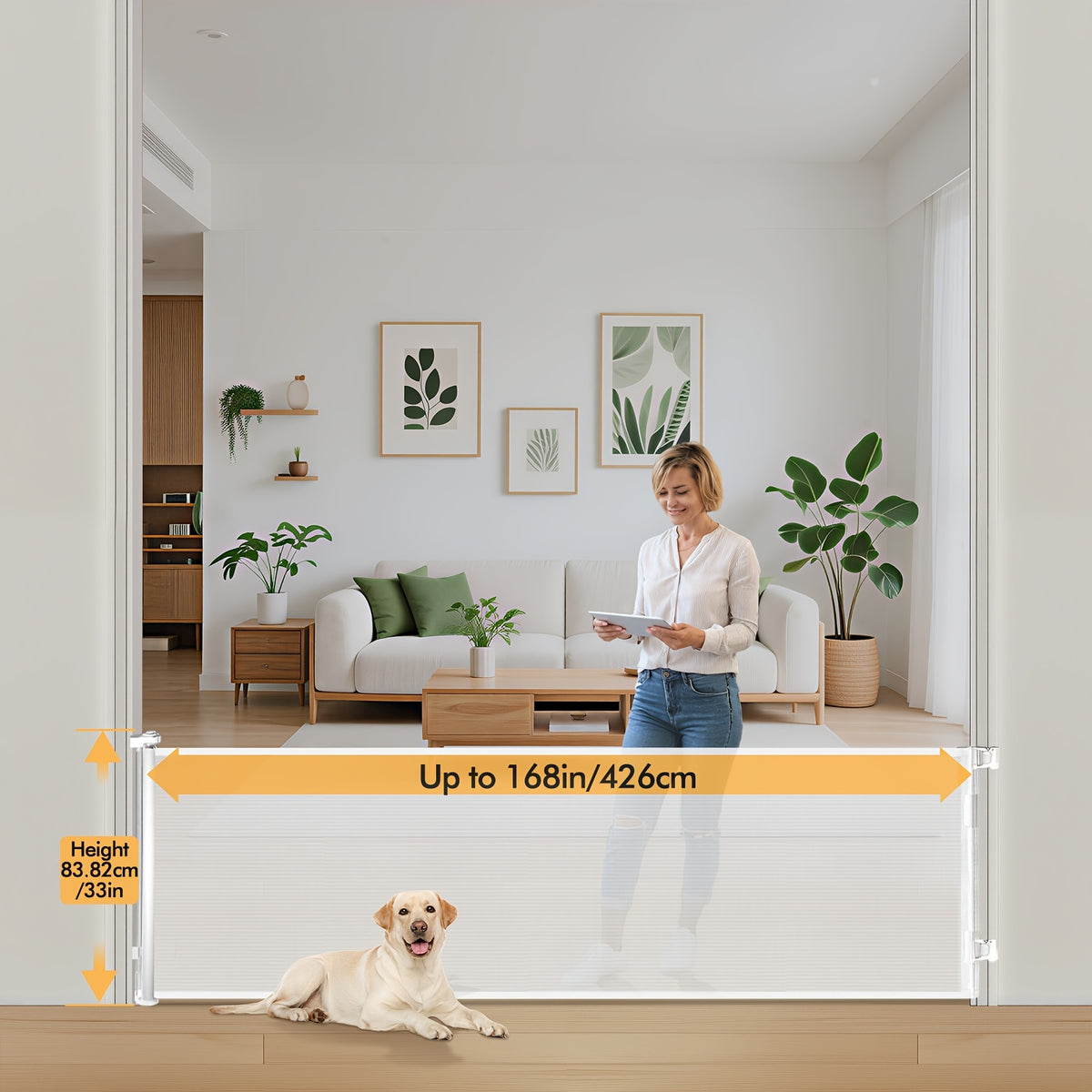 Retractable Gate, Mesh Gate, 33"/41"Tall Safety Gate for Doorways, Stairs, Hallways, Indoor/Outdoor, (Black/White/Grey), As A Holiday Gift - product image 13