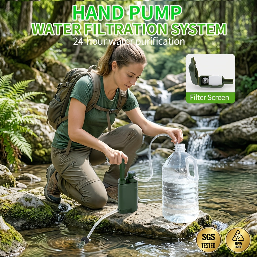 Portable Water Filter Pump for Camping & Hiking – 0.01 Micron 4-Stage Filtration, Replaceable Carbon Filter, ABS Material, Survival Water Purifier for Backpacking, Emergency & Outdoor Adventures